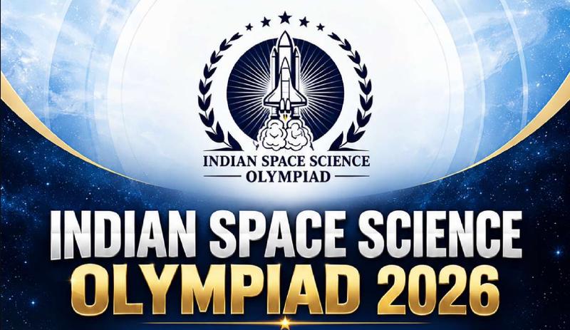 Indian Space Science Olympiad 2026: the Olympiad emblem, a space shuttle launching inside a laurel wreath, above the title.